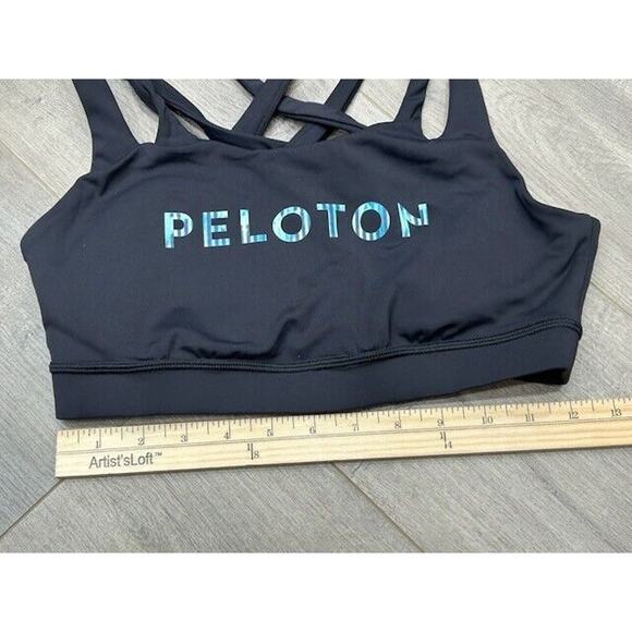 Peloton Womens Energy Sports Bra Strappy Scoop Neck Spell Out Logo Black Size M - Picture 7 of 7